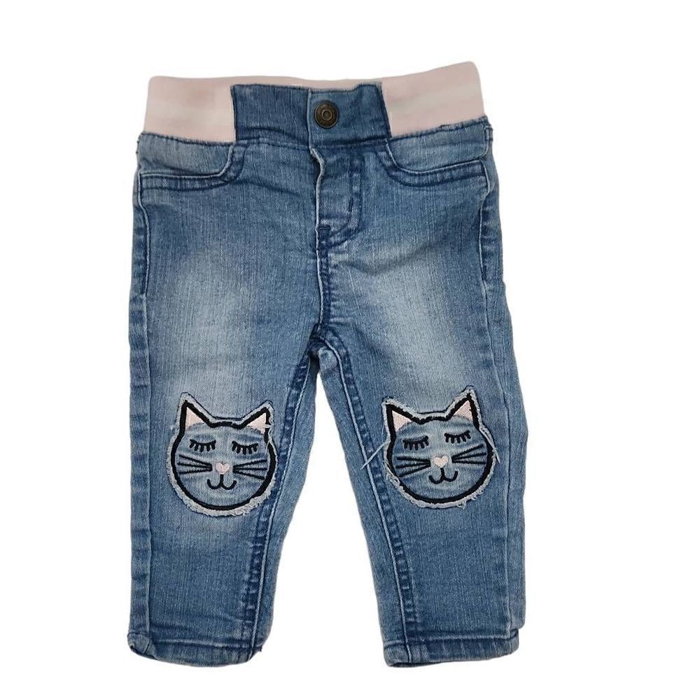 Cat & Jack Baby Skinny Jeans with Pink Waistband and Kitty Knees - Size 12 Month